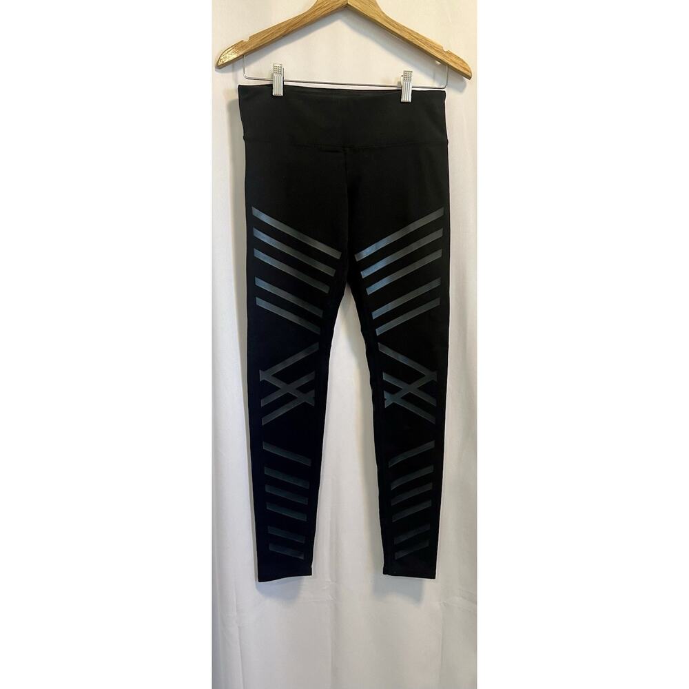 ALO YOGA | Airbrush Black Lineal Diagonal Stripe Leggings | Hailey Bieber | Sz M